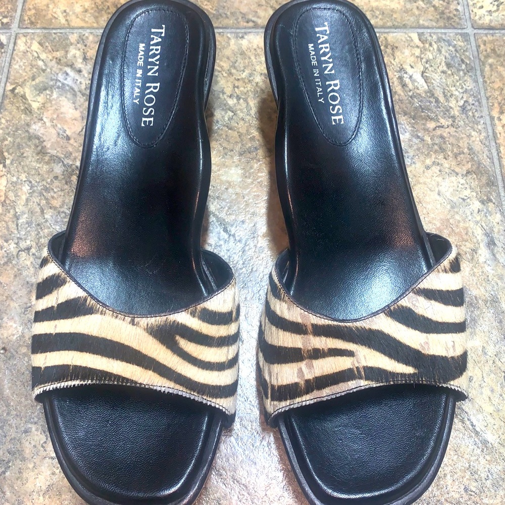 Taryn Rose Zebra Pring Heeled Sandals Size 10 (40) Women’s Rose Bottoms (Italy￼)
